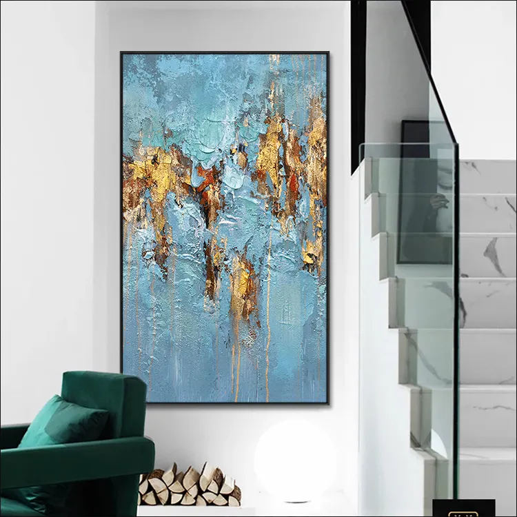 Semplice e Moderno Dipinto A Mano Grande Parete Della Tela di canapa Appeso Blu Pittura Astratta Acrilico di Arte Per Living Room Decor