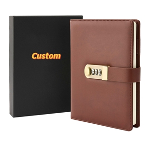 Colores lisos logotipo personalizado de un solo color sello diario marrón con candado A5 diario con candado de código cuaderno de cuero vegano con bolígrafo - Product Image 4