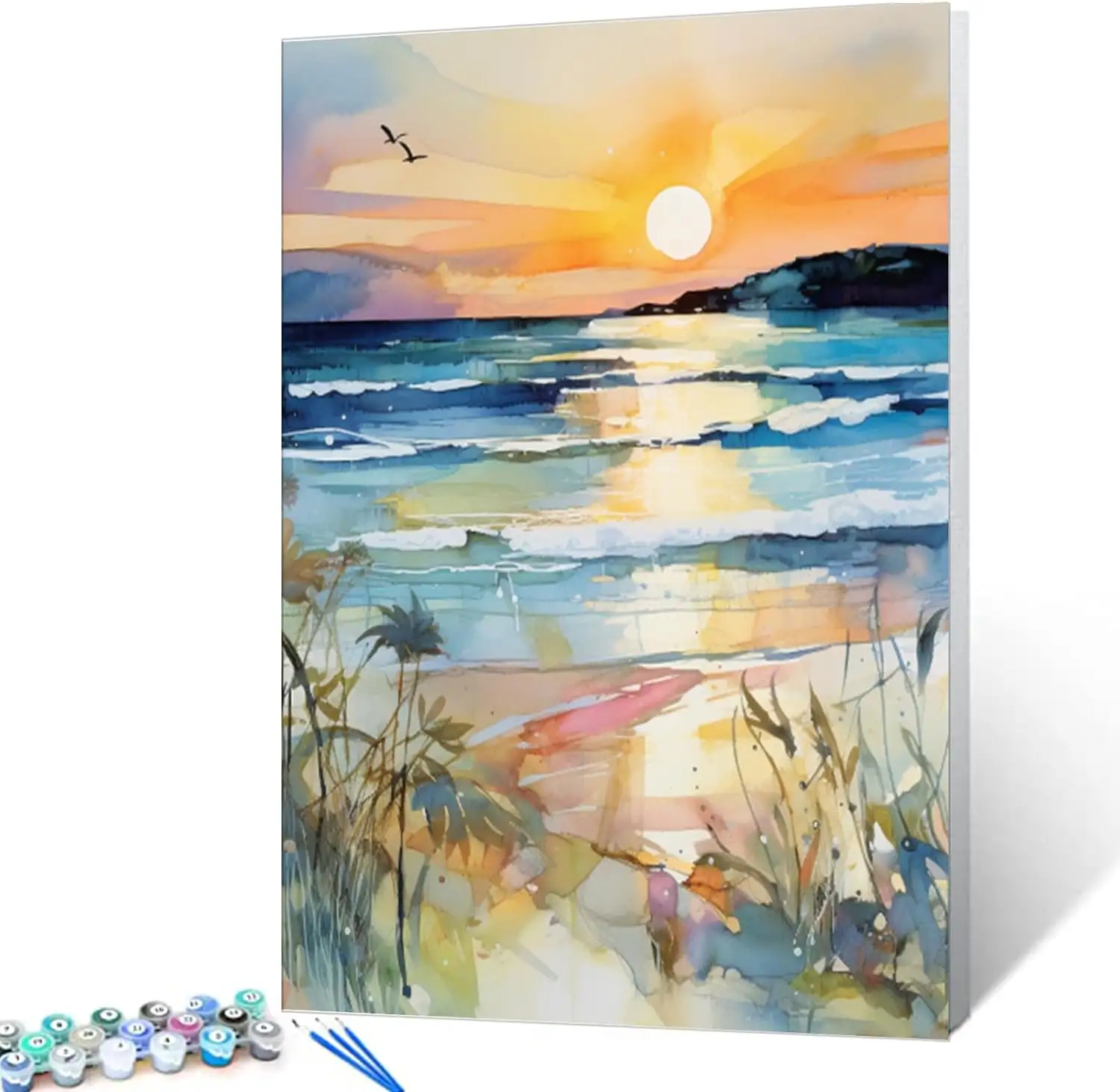 Sunset Beach Sea Landscape Paint by Numbers Kits 16x20 inch Canvas DIY Pintura al óleo para niños, estudiantes