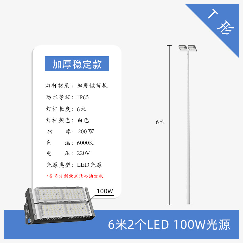 Lampe à perche haute de type T de 6 m LED100W * 2