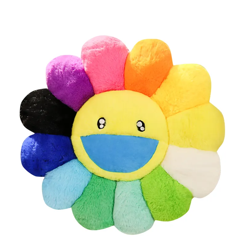 Colorido sonrisa flor almohadas piso almohada cojín 50 cm suave hogar conejo pelo barato flor felpa