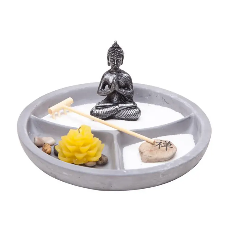 Asiatico Giapponese Feng Shui Sabbia Zen Garden Buddha E Candela