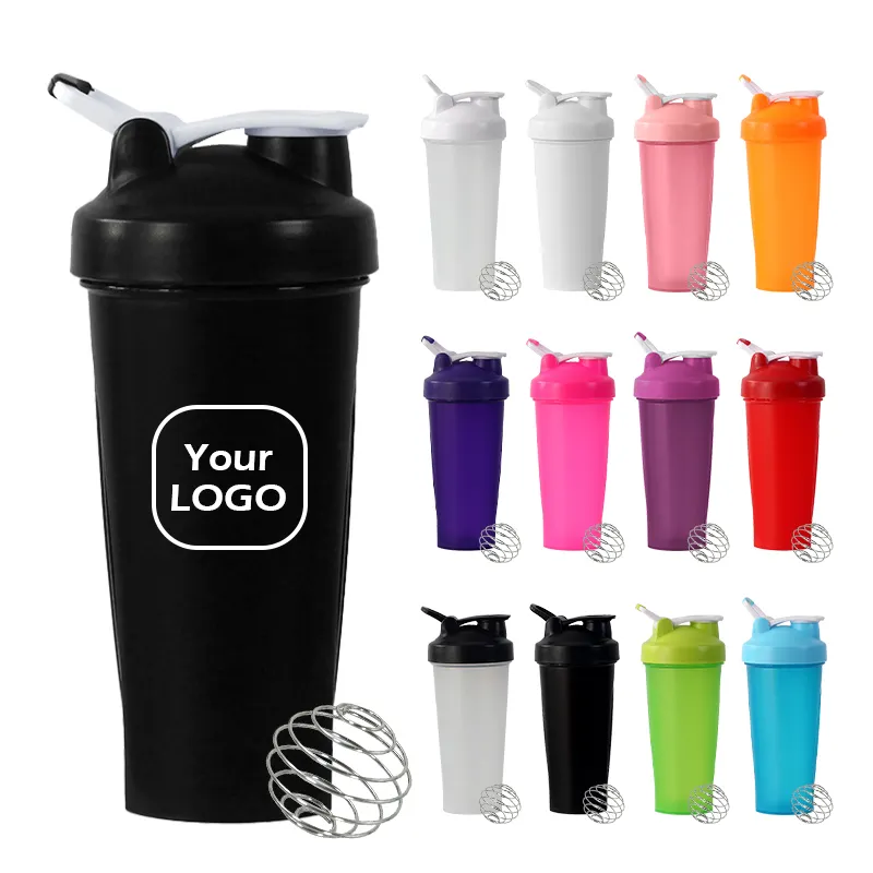 Logotipo personalizado 600ml BPA libre de plástico fitness entrenamiento gimnasio proteína coctelera tazas mezcla deporte coctelera botella de agua con bola mezcladora