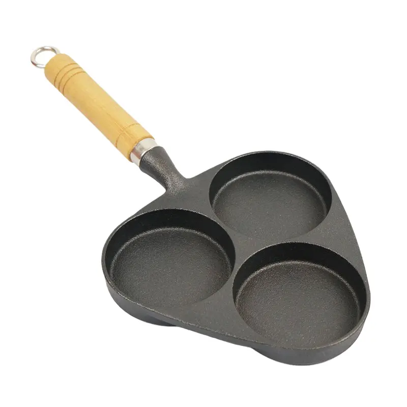 Utensilios de cocina sartén de hierro fundido 3 agujeros huevo sartén hamburguesa utensilios de cocina