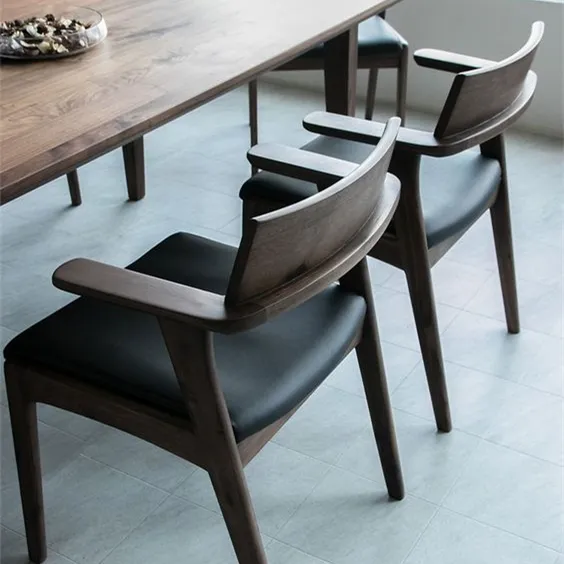 Modern simple design Coffee Shop furniture solid arm dining wood restaurant chair