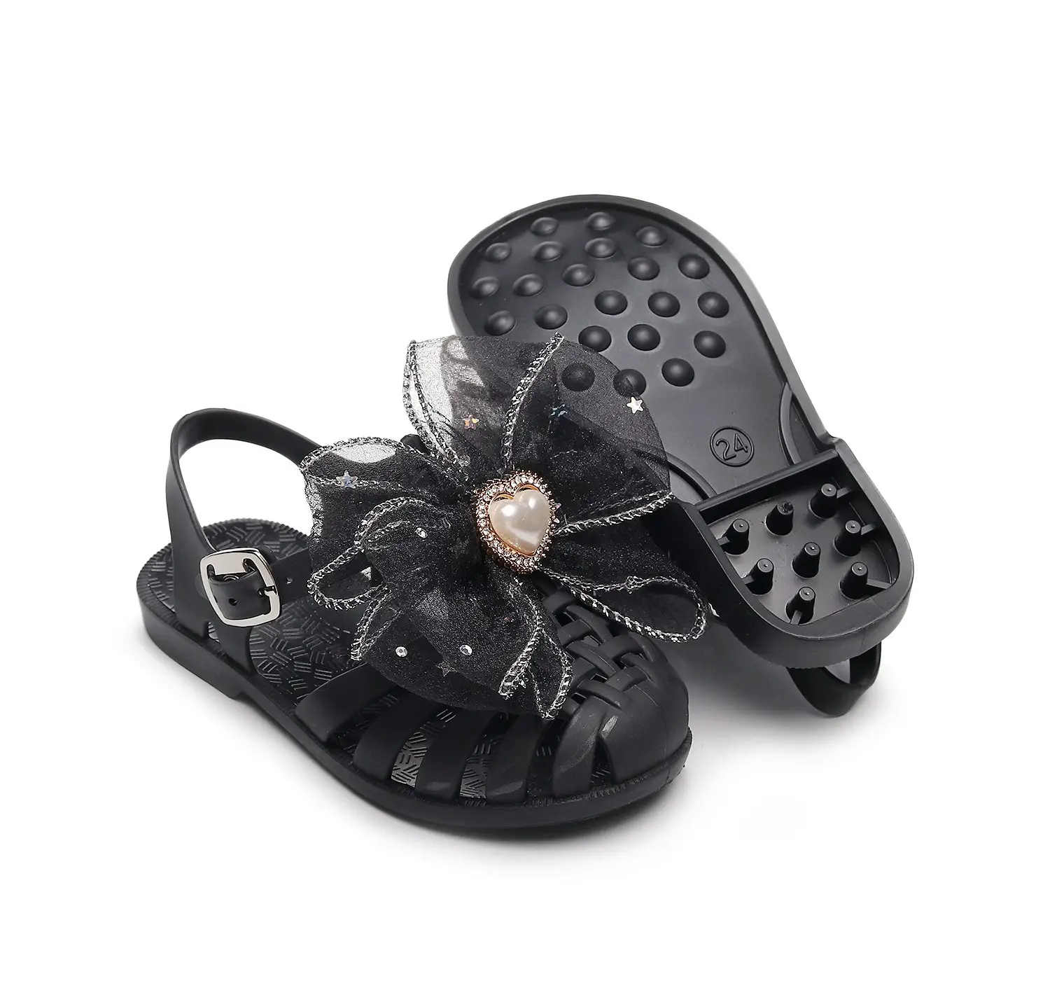 Niños antideslizantes niños suela blanda punta cerrada en forma de corazón Fancy Beach Kids princesa jelly Girl Vintage Casual sandalias romanas