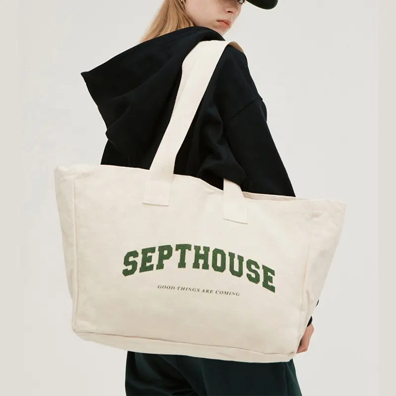 Kunden spezifisches Logo gedruckt Weekend Shopping Übergroße Baumwolle Leinwand Active Lifestyle sportliche Einkaufstasche für Fitness studio