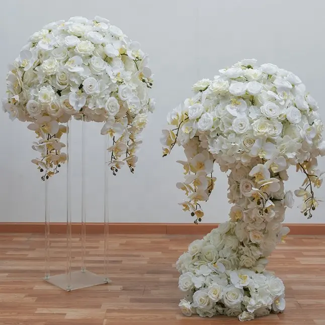 Personalização de flores de orquídea, decoração de casamento, bola de flor de orquídea branca artificial