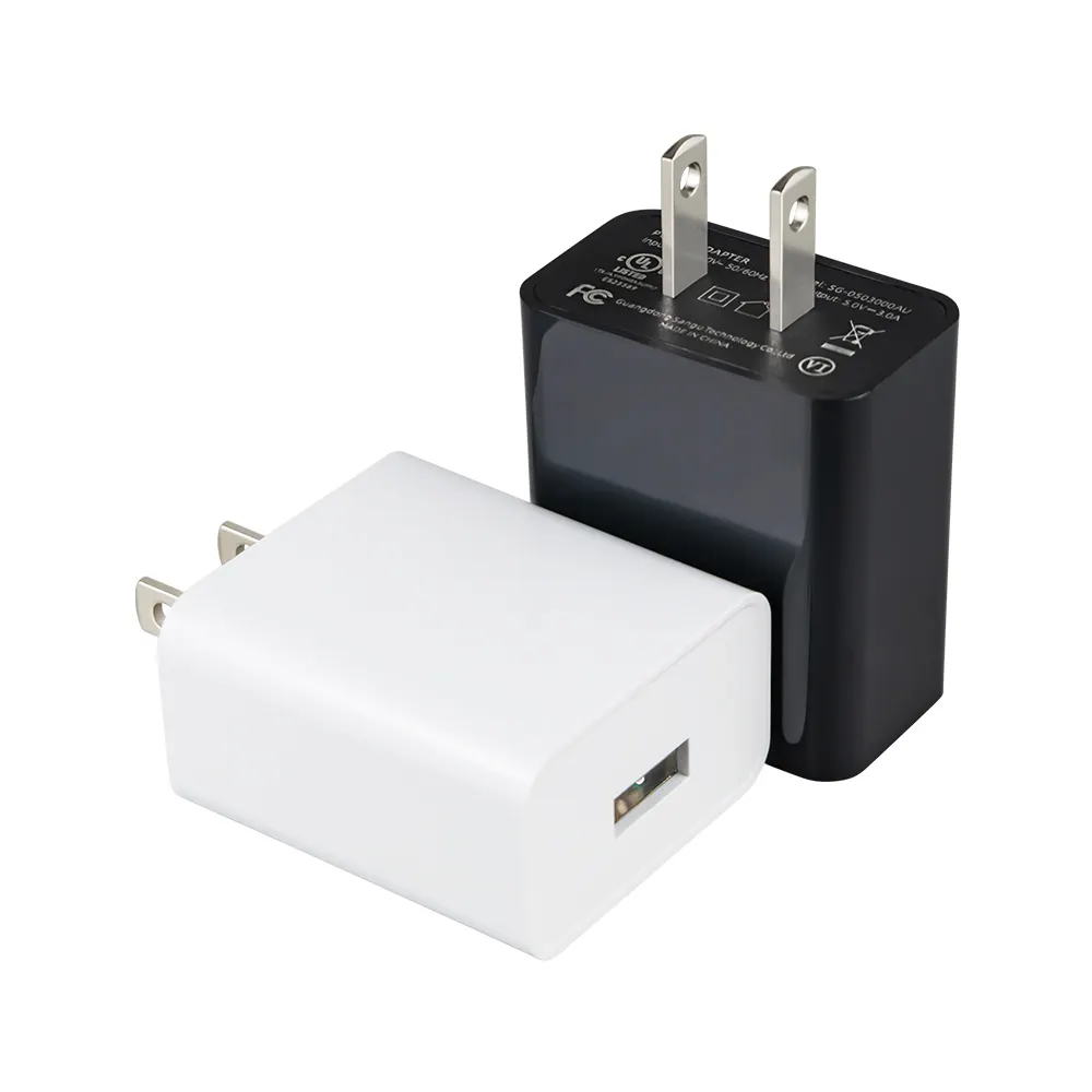 CE GS cUL adaptor pengisi daya USB 15W, pengisi daya dinding USB tunggal 5V 3A bersertifikasi EU untuk ponsel iPhone