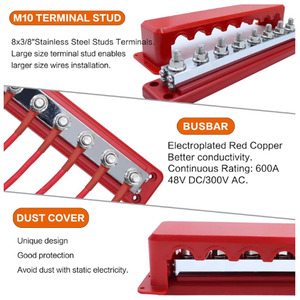 600 a 48V DC <strong>BusBar</strong> 12 V Power Distribution Block (M10) 8 Studs &amp;Negative Battery Terminal Block for Marine Automotive RV Truck - Product Image 3