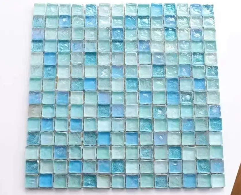 Wholesale Price Outdoor Blue Iridescent Crystal Glass Swimming Pool Mosaic Tile