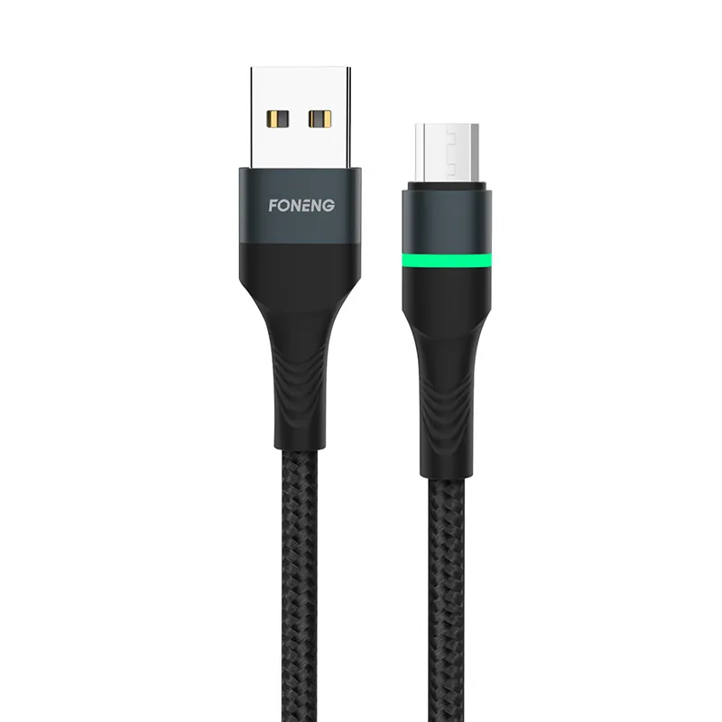 FONENG X79 66W متوافقة تماما المعادن مضفر سريع شحن USB إلى نوع-C آيفون أضواء ملونة كابل بيانات