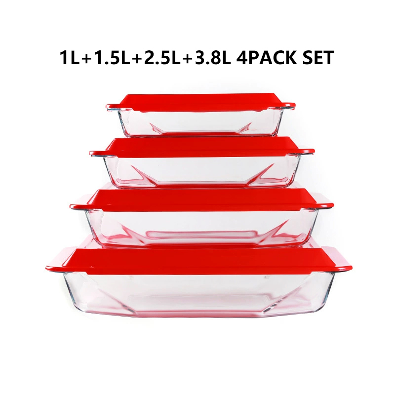 Ensemble de 4 récipients rectangulaires avec couvercle, contenant respectivement 1L, 1,5L, 2,5L et 3,8L.
