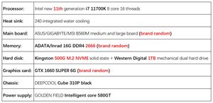 I7 11700K GTX 1660Sデザイナーグラフィックデザイン3Dモデリングレンダリングビデオ編集ゲーミングデスクトップコンピューターPCホスト - Product Image 2