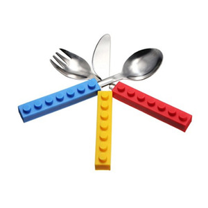 Sáng Tạo Lego Gạch Xách Tay Silicone Thép Không Gỉ Du Lịch Trẻ Em Dành Cho Người Lớn Dao Kéo Ngã Ba Dã Ngoại Đặt Quà Tặng Cho Trẻ Em Bé Đồ Ăn - Product Image 1