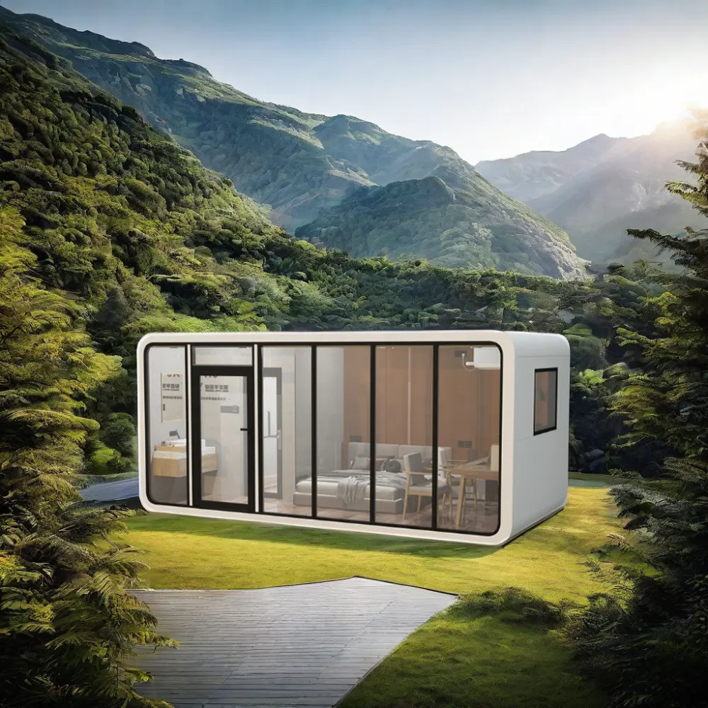 Contenedor prefabricado moderno de cabina Apple, edificio creativo de estructura de acero multiusos para aplicaciones de campo de oficina y hotel