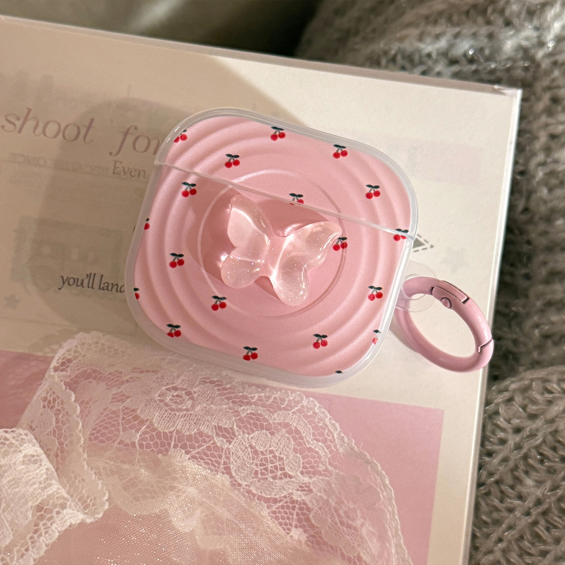 Cherry 3D Rose Quartz Butterfly Light Pink Pendant