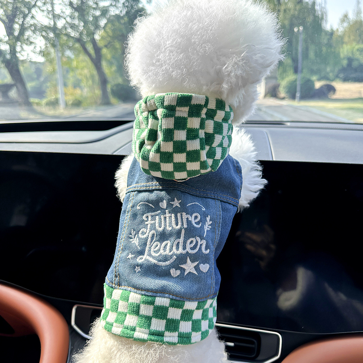 Green plaid star denim jacket