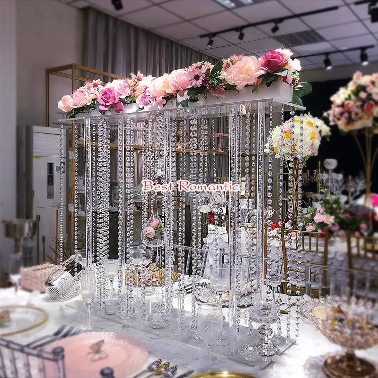 Sıcak satış uzun boylu kristal şeffaf çiçek standı masa dekorasyon düğün olay parti dekorasyon için temizle düğün Centerpieces