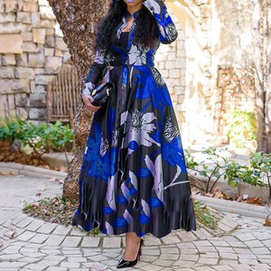 Retro çiçek baskı ile dört yönlü streç Maxi elbise moda gömme tarzı dört renk doğal bel dokuma dokuma yöntemi - Product Image 6