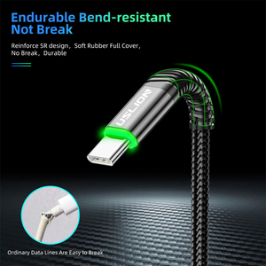 Fabrika sıcak satış yeni varış led yeşil ışık kablosu tip c hızlı şarj naylon tip c usb kablosu usb tip c 2m kablo - Product Image 2