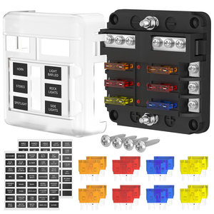 DIY 32V 100A 6 Way ABS PC銅ヒューズブロックLEDヒューズホルダー防水ATO ATCカーブレードヒューズボックス透明カバー付き - Product Image 1
