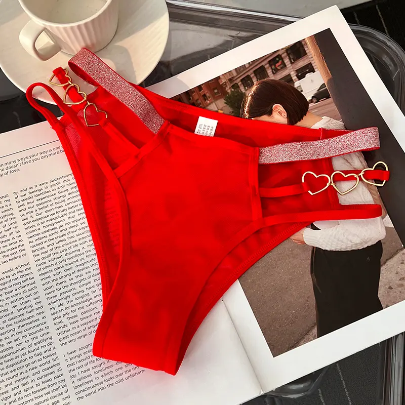 OEM/ODM mutandine Sexy senza cuciture di alta qualità intimo femminile trasparente sexy rosso tinta unita bikini trasparente da donna