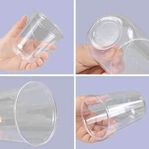 Tek kullanımlık porsiyon suyu gitmek için 200ml 22oz biyobozunur aperatif içecek fincan plastik bardak yuvarlak alt plastik bardak kapaklı bardak