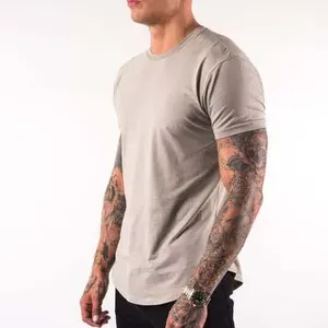 Sıcak satmak yüksek kalite 180gsm Mens kas Slim Fit t Shirt kollu özel logo boş 100% pamuklu t-shirt erkekler için