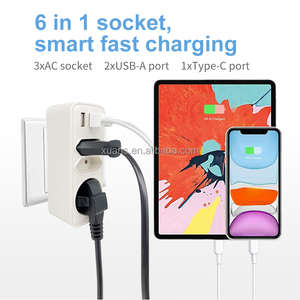 欧洲6合1智能3插座多插座适配器，双插头，用于带2个USB A充电器和1个C型插座 - Product Image 3