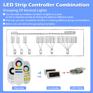 Smart LED Strip Controller Dimmer 2.4G telecomando RF Wireless a 4Zone per nastro monocolore CCT RGB RGBW RGB CCT LED Light Tape - Product Image 5