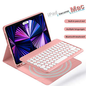 用于iPad Pro 11 10.2 9.7 2021 2020 2018空气4 3 2 Air4 Air3 Air2的支架盖外壳圆形钥匙无线键盘，带铅笔插槽 - Product Image 2