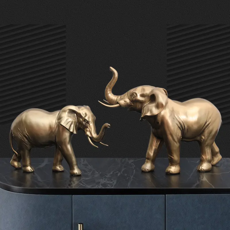 Escultura de elefante para decoración del hogar, artesanía de resina de lujo, luz nórdica