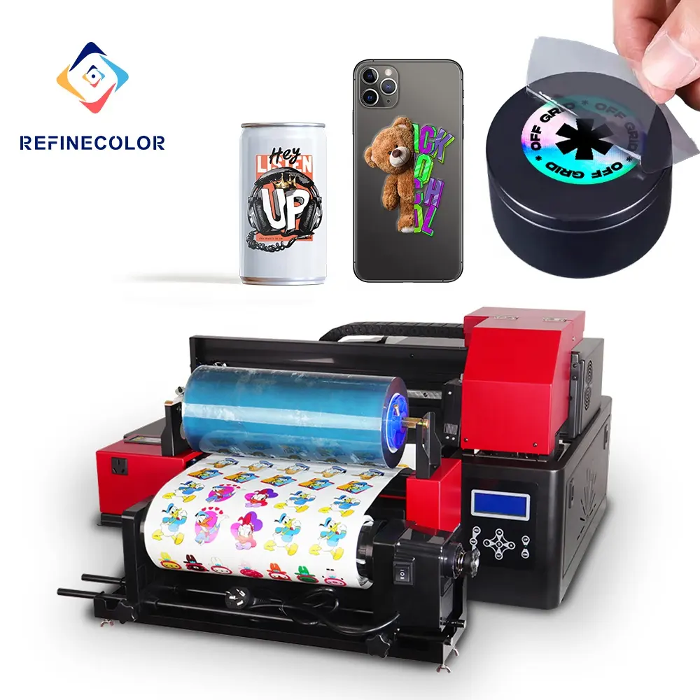 Refinecolor UV DTF Printer Roll To Roll Cup Wrap Sticker Printer 31cm 60cm A/B Film XP600 Impresora UVDTF Printer Machine