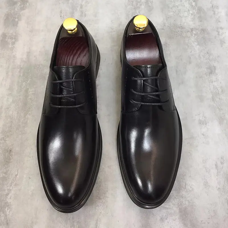 Chaussures en cuir pour hommes, tenue d'affaires décontractée à dessus souple, fond souple en cuir véritable, surface lisse, chaussures de mode pour mariage, chaussures pour hommes