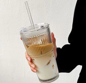 热卖可重复使用的玻璃饮料杯儿童玻璃咖啡茶杯果汁牛奶吸管水杯