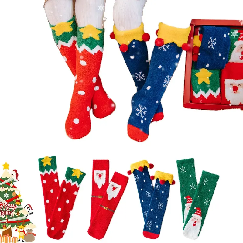 Calcetines de Navidad para bebé, forro polar, liso, sin tacón, grueso, para mantener el calor durante el sueño