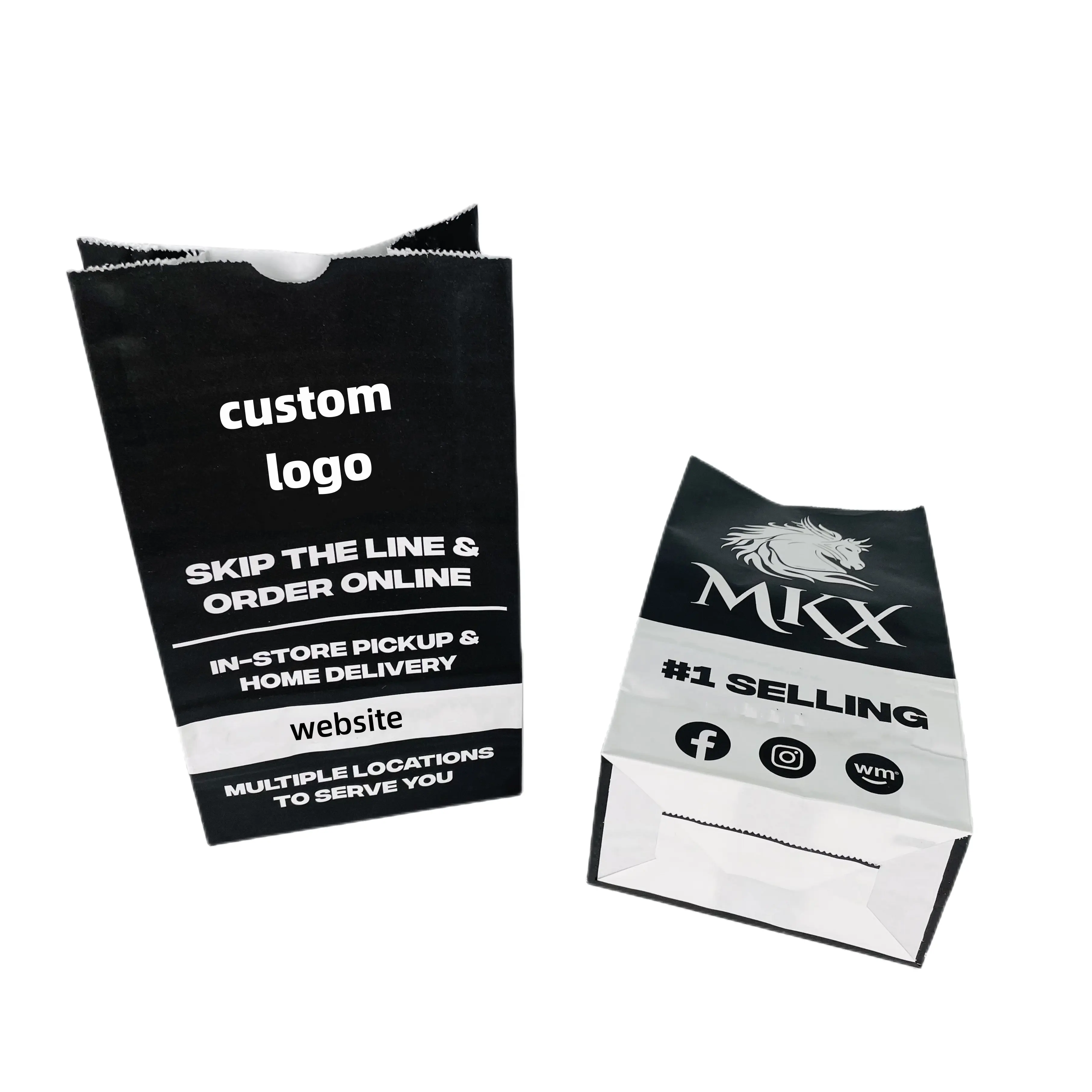 Custom design mercearia takeaway alimentos embalagens sacos 60gsm papel kraft branco saco