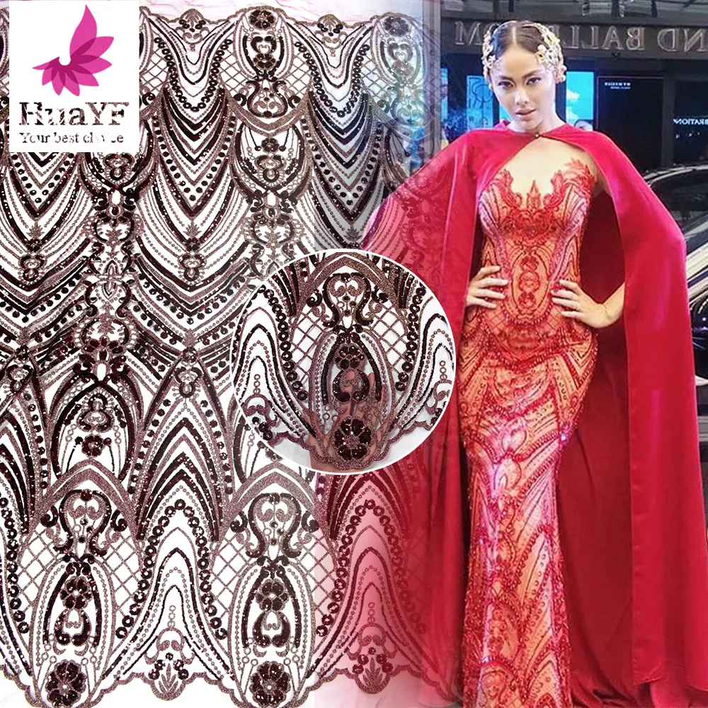 Laço de lantejoulas africano exclusivo, bordado à mão, brilhante, renda para noiva, vestido de tecido HY0721-10, venda imperdível