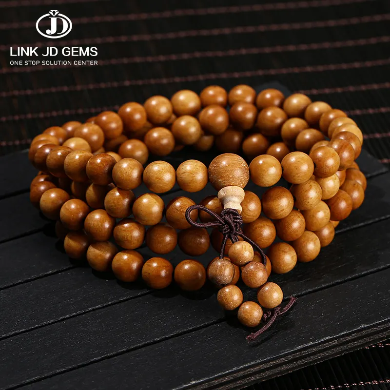 JD preghiera in legno 108 perlina Mala meditazione braccialetti gioielli 6/8/10mm legno di sandalo naturale Buddha perline rotonde bracciale