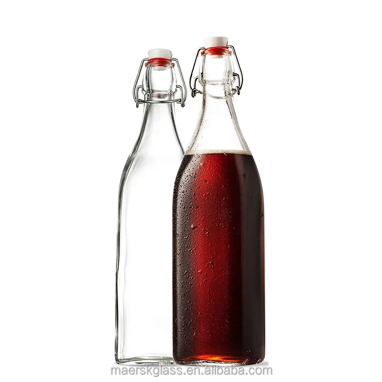Vendita calda bottiglia di vetro trasparente con coperchio oscillante da 1000 ml per bottiglia di vino in vetro di birra con coperchio superiore oscillante bottiglia di vetro di aceto con coperchio oscillante