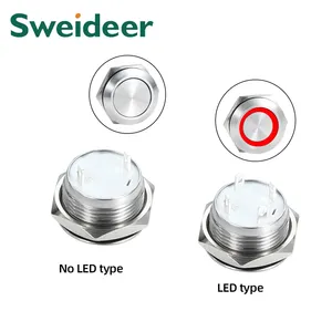 12mm 16mm 19mm Short Body Ultra-thin Nickel Plated Brass Ring Illuminated LED 1NO Momentary Self Return Metal <strong>Push</strong> <strong>Button</strong> <strong>Switch</strong> - Product Image 3