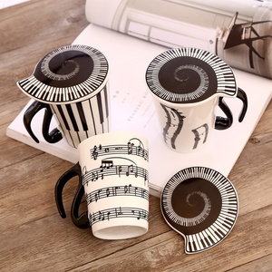 Creative Ceramic Music <strong>Cup</strong> with Keyboard Matching Lid Musical Note Tumbler Couple Coffee <strong>Cup</strong> with Water <strong>Cup</strong> Includes Accessories - Product Image 1