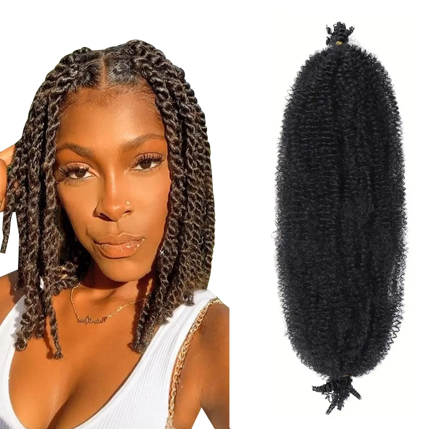 Pre-Separado Springy Afro Twist Hair 18 pulgadas Negro Pre-Fluffy Rizos naturales Perfecto para Marley Crochet Hair Adecuado para mujeres