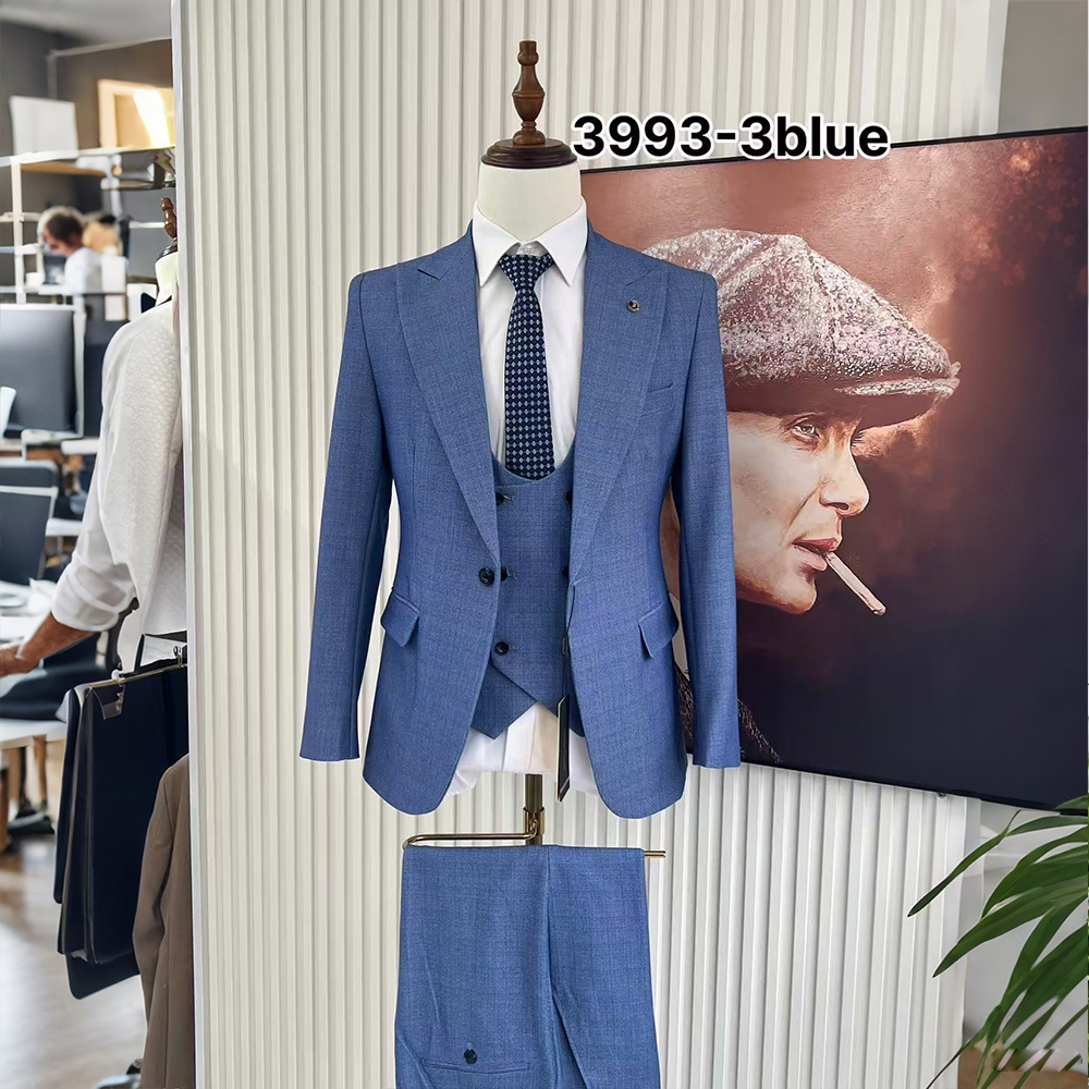 Blu-3 pezzi/set-Giacca + gilet + pantaloni