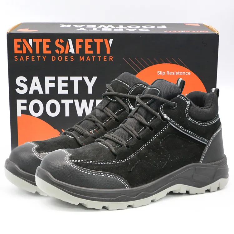 ENTE SAFETY Sapatos de segurança para homens de construção com biqueira de aço PU anti-quebra de corte alto elegante