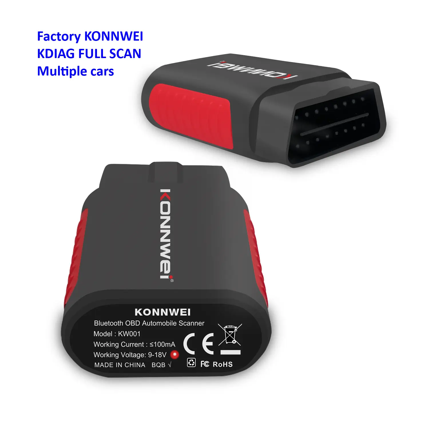 Herramientas de diagnóstico automotriz sin software, sistema completo de fábrica konnwei kdiag y escáner obd2 para todos los coches compatible con Bluetooth OEM