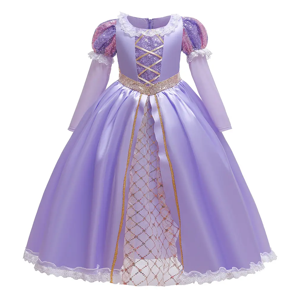 Halloween Party Lace paillettes Mesh Girls Gown Dresses Kids Princess Prom Dress con papillon