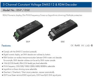 Manufacturer D5-<strong>E</strong> 5 channel <strong>RGB</strong>+CCT DMX controller PWM RDM Decoder <strong>RGB</strong> RGBW DMX512 <strong>led</strong> dimmer Green terminal RJ45