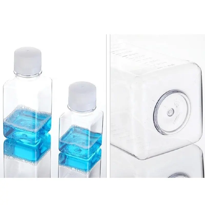 Transparent PETG cell culture serum medium reagent square bottle 30ml 60ml 125ml 250ml 500ml 1000ml